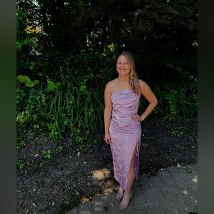 worn once Saylor Gardenia Ruched Jaquered MIDI Dress Gown